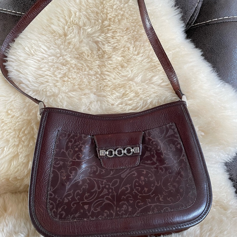 Brighton Hand Tooled Brown Leather Shoulder Bag